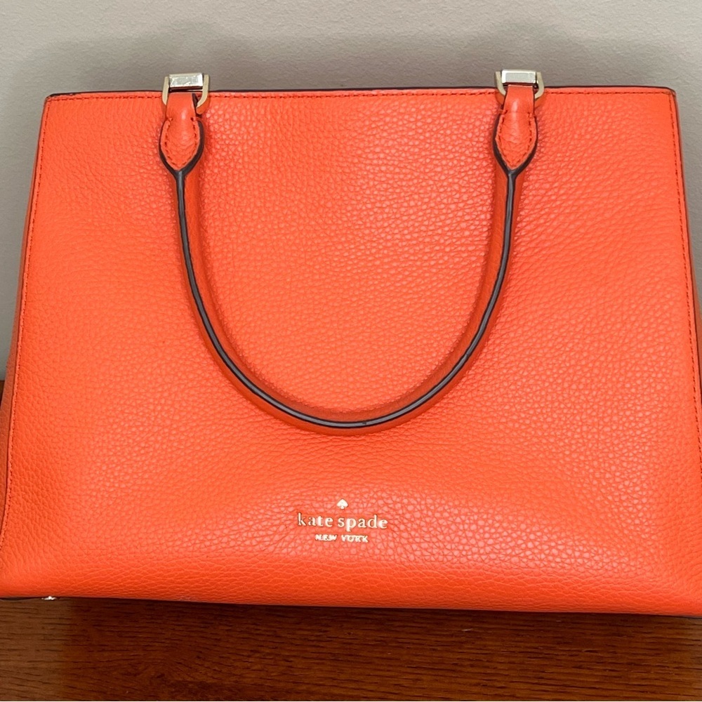 Kate Spade Leila Medium Triple Compartment Orange Leather Satchel Bag